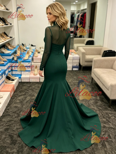 Green Mermaid Long Sleeve Prom Dress