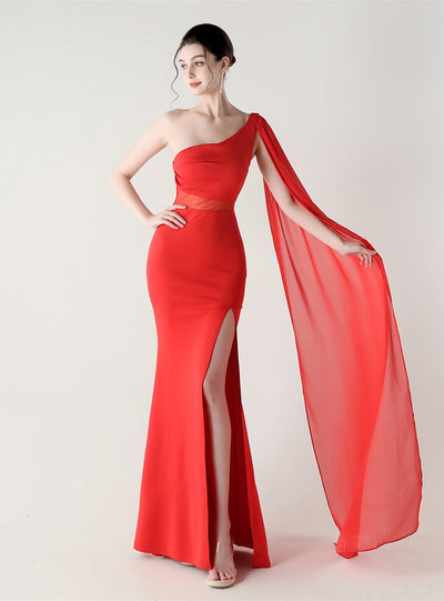 One Shoulder Mermaid Split Prom Dress