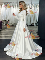 White Satin Long Sleeve Wedding Dress