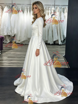 White Satin Long Sleeve Wedding Dress