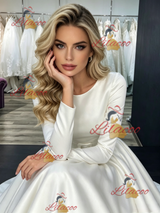 White Satin Long Sleeve Wedding Dress