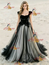 Black Tulle Appliques Wedding Dress