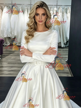 White Satin Long Sleeve Wedding Dress