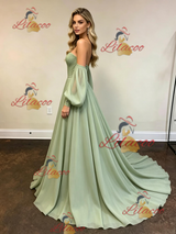 Green Chiffon Strapless Long Sleeve Prom Dress