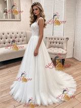 White Tulle Lace Straps Wedding Dress