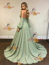 Green Chiffon Strapless Long Sleeve Prom Dress
