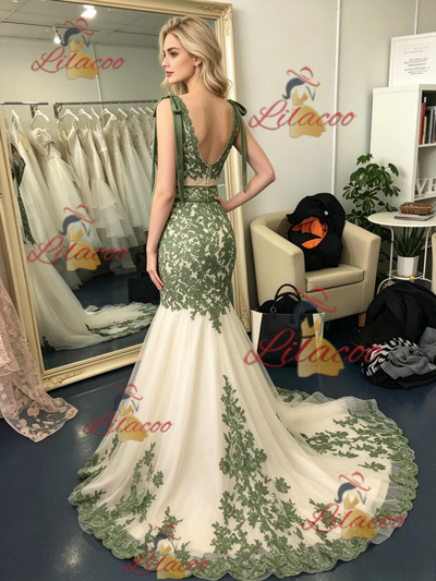 Mermaid Tulle Appliques V-neck Prom Dress