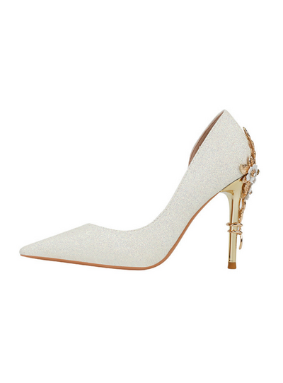 Metal Flower Thin High-heeled Pointed Wedding Shoes