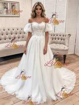 White Tulle Lace Off the Shoulder Wedding Dress