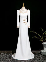 White Mermaid High Neck Sequins Lace Prom Dress