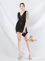 V-neck Sequins Mini Prom Dress