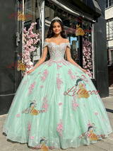 Green Tulle Straps Long Sleeve Quinceanera Dress