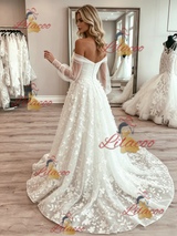 White Tulle Long Sleeve Lace Wedding Dress