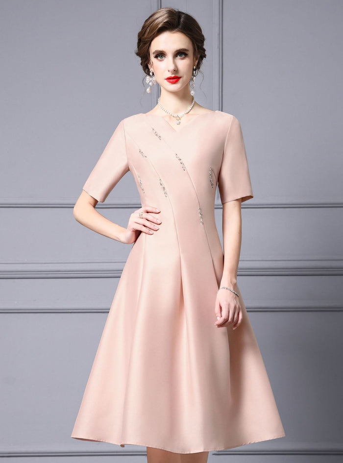 Pink V-neck Beading Mother Of The Bride Dress