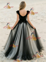 Black Tulle Appliques Wedding Dress