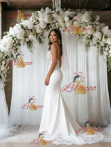 White Mermaid Spaghetti Straps Lace Wedding Dress