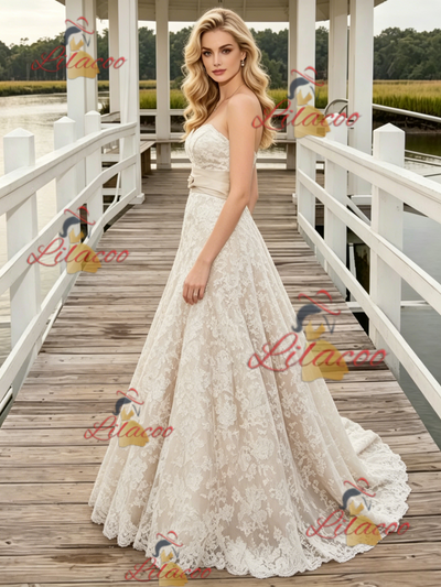 Ivory Lace Strapless Wedding Dress