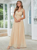 Apricot Chiffon V-neck Lace Party Dress