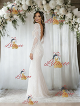 White Mermaid Lace V-neck Wedding Dress