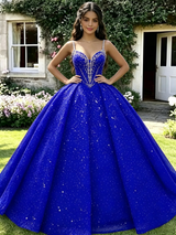 Royal Blue Tulle Sequins Beading Quinceanera Dress