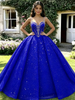 Royal Blue Tulle Sequins Beading Quinceanera Dress