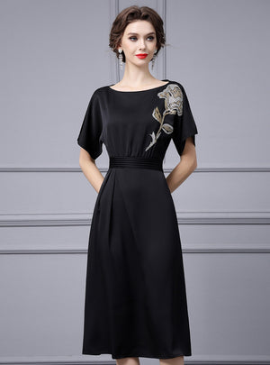 Black Short Sleeve Beading Mother Of The Bride Dress