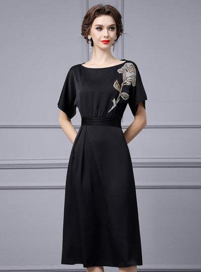 Black Short Sleeve Beading Mother Of The Bride Dress