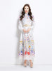 Palace Print Lantern Sleeve Long Dress