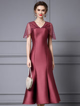 Champagne V-neck Sequins Mother Of The Bride Dress