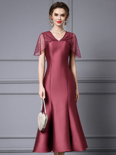 Champagne V-neck Sequins Mother Of The Bride Dress