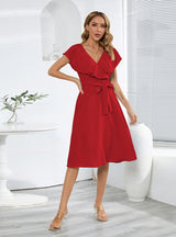 Sexy V-neck Lotus Leaf Sleeve Slim Dress