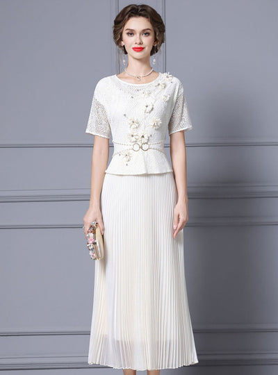 Pink Short Sleeve 3D Flower Mother Of The Bride Dress