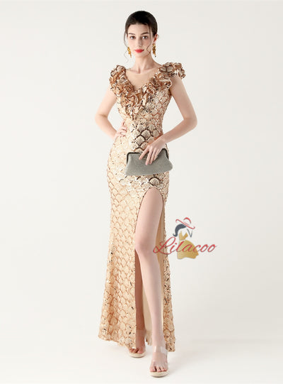 Mermaid Sequins Split Prom Dress