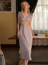 V-neck Satin Lace Slim Home Nightgown