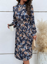 Long Sleeve Lapel Floral Dress