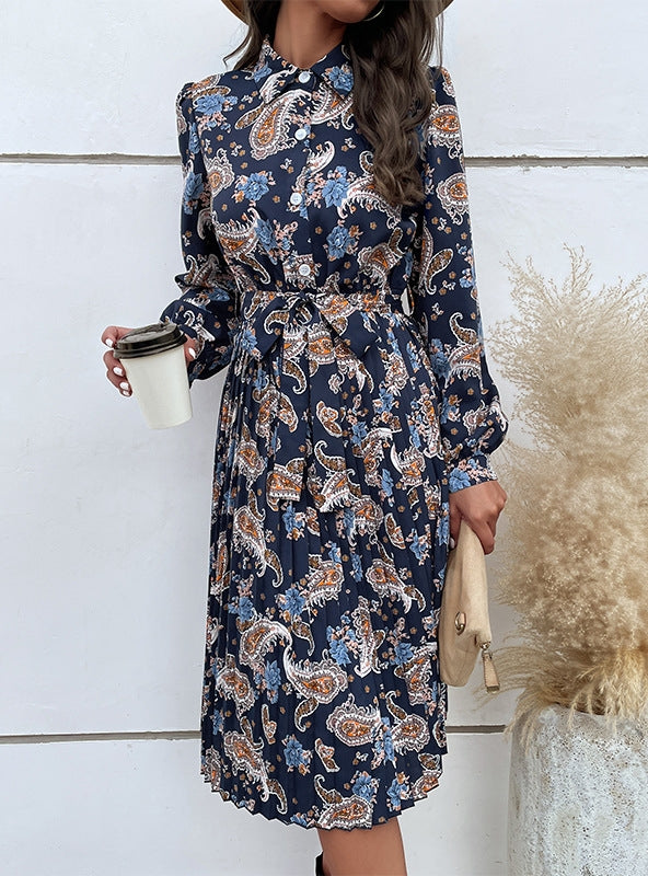 Long Sleeve Lapel Floral Dress