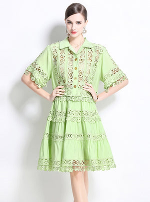 Retro Lapel Lace Shirt+Skirt Suit