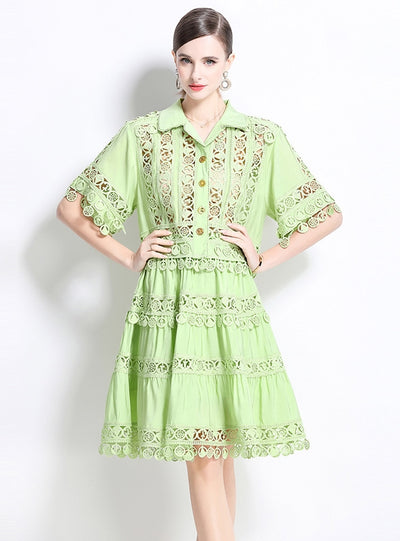 Retro Lapel Lace Shirt+Skirt Suit