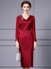 Burgundy V-neck Crystal Mother Of The Bride Dress