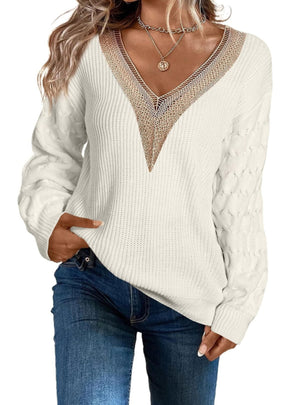 Sexy Lace v-neck Knitted Pullover Sweater