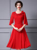 Red Chiffon 3D Flower Beading Mother Of The Bride Dress