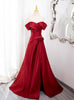 Burgundy Satin Pleats Split Prom Dress