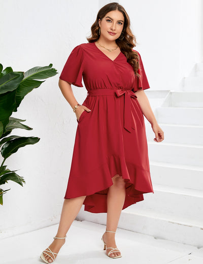 V-neck Flared Sleeves Dress