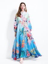 Retro Printed Long Sleeve Dress