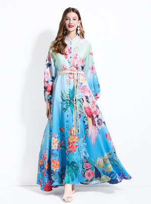 Retro Printed Long Sleeve Dress