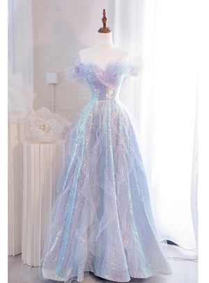 Purple Sequins Tulle Prom Dress