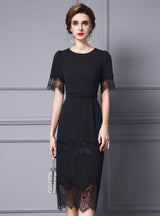 Black Short Sleeve Lace Mother Of The Bride Dress