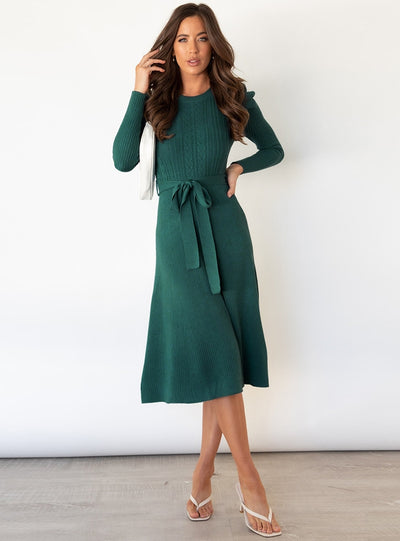 Bubble Long Sleeve Knitted Swing Long Dress