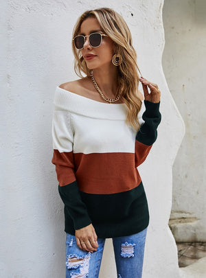 Collar Splicing Multi-color Sweater
