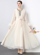 Heavy Hand-made Diamond Pleated Evening Dress